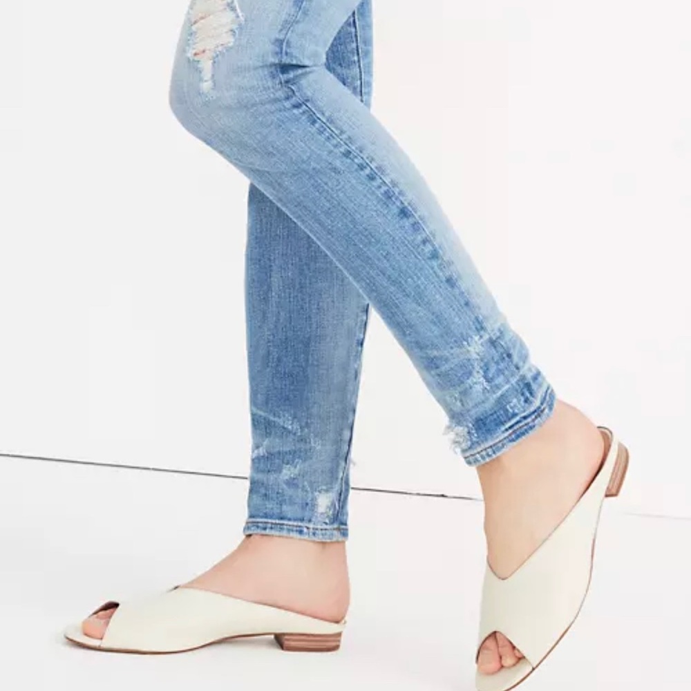 Madewell The Tavi Peep Toe Slide Sandal Leather Flat Mule Ivory White Shoe S 6.5